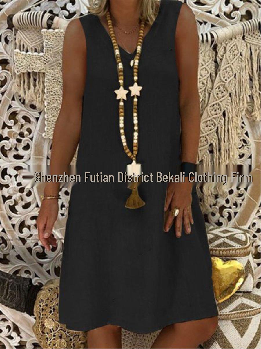 

2023 Європейська та американська літня сукня-жилет без рукавів з V-подібним вирізом для жінок 3XL