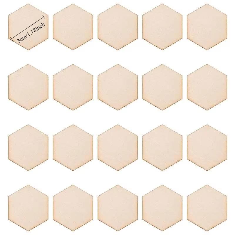 50/100Pcs Hexagon Blank Wood Chips Unfinished Wooden Plate Decorative Arts Crafts DIY Making Wedding Tags Christmas Blank Gifts
