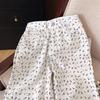 Spring/Summer Korean Style High Waist Floral White Wide-Leg Denim Pants for Women