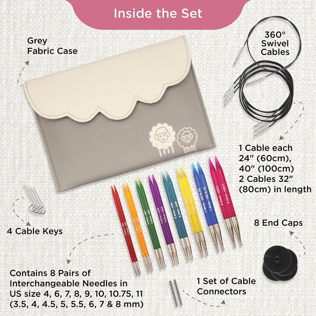 KNITPRO Trendz Interchangeable Circular Knitting Needle Tip Deluxe Set, 3.50-8.00mm