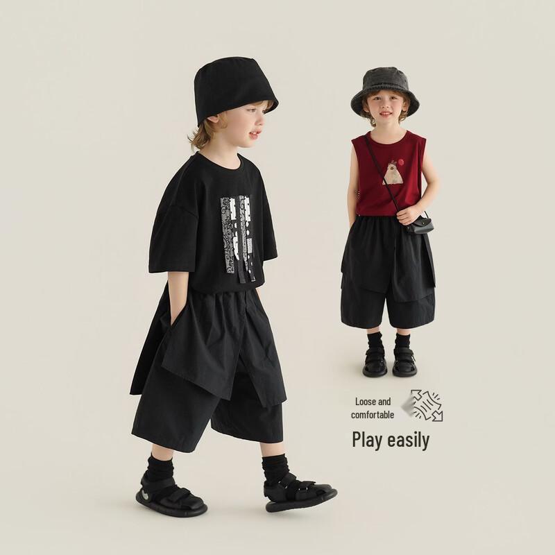 Boy s Trendy Black Cotton Capri Casual Pants 90