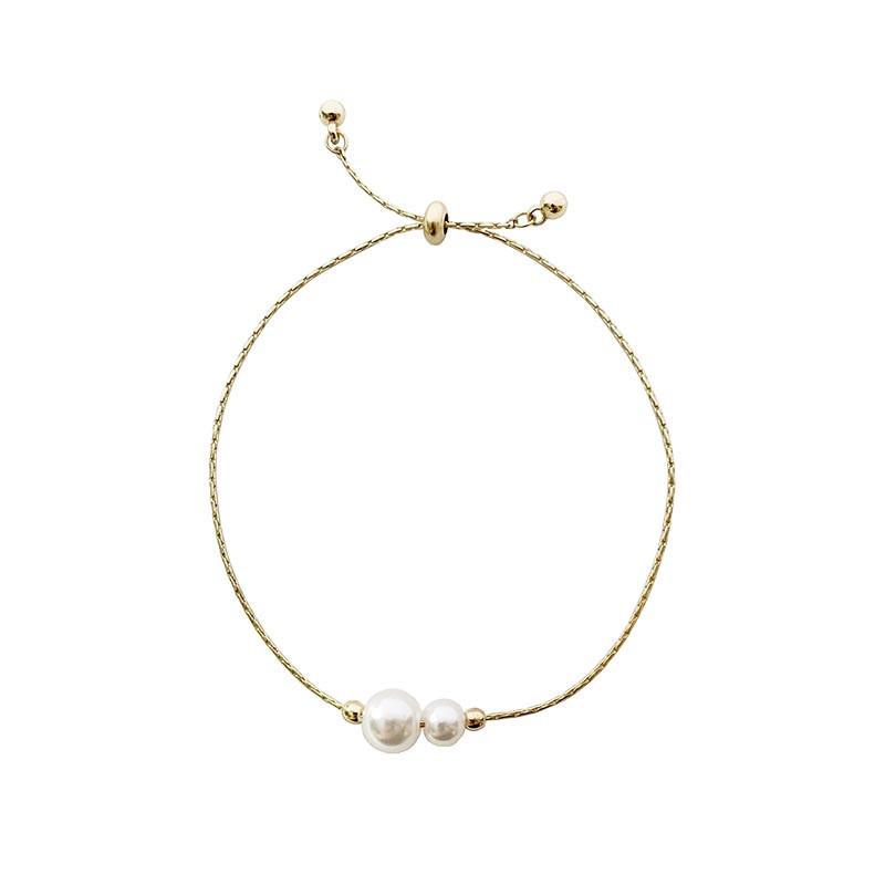 DIEYURO 316L Stainless Steel Golden Elegant Faux Pearl Accents Chic Pullable Bracelet Lady Classic Non-fading Hand Chain Jewelry