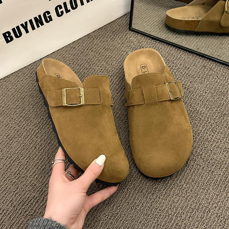 Non-slip bag head half slippers women's suede retro flat-soled single shoes versatile outer wear new spring and autumn season