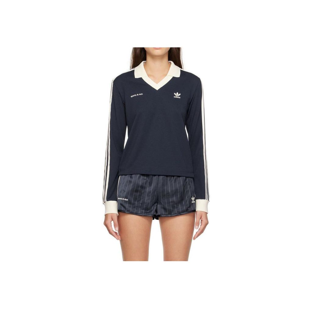 Adidas Originals X Sporty & Rich Adidas Trefoil X Sporty & Rich Striped Logo Long Sleeve T-Shirt Women Tops Ink-Black IN5248