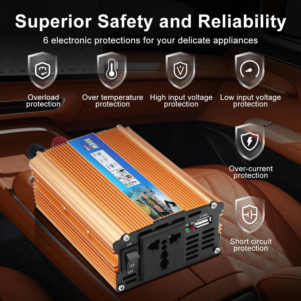 Car Power Inverter 500W Battery Converter Voltage Transformer Portable Multifunctional For SUV RV Truck Trailer Auto Accessories