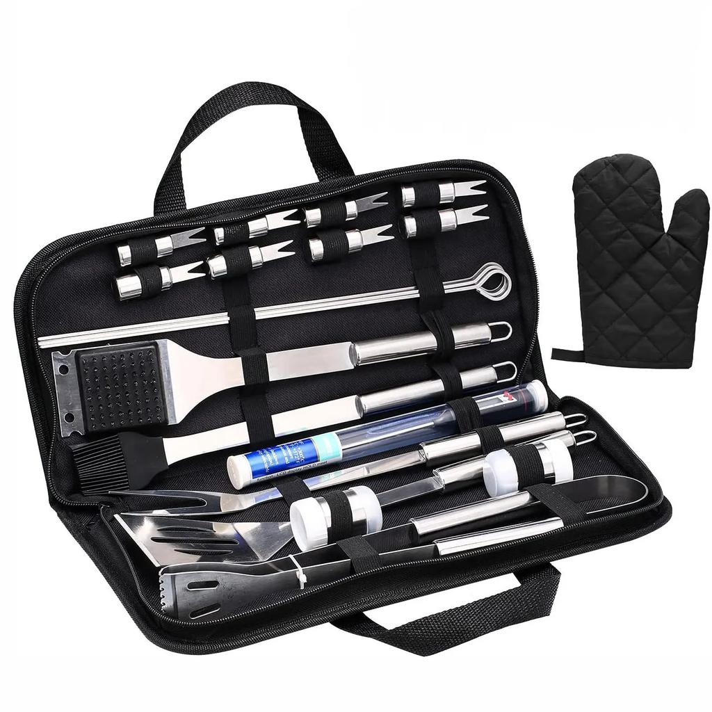 BBQ Tool Set, Portable Oxford Bag, Grilling Utensils, Stainless Steel Grill, Spatula Brush, Outdoor Barbecue Accessories