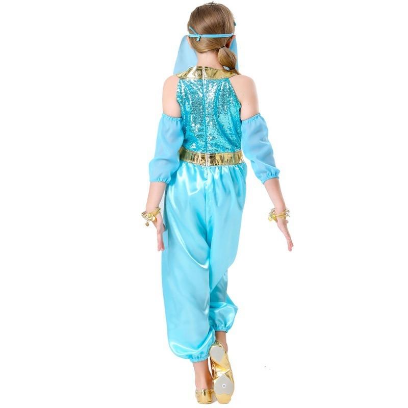 Halloween Green Arabic Girl Costume Children Belly Dance Indian Dance with Veil Princess Dress Full Set