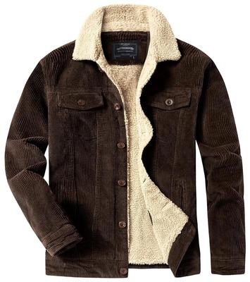 Men's Corduroy Jacket with Sherpa Lining, Button Front Closure, Chest Pockets, Multiple Colors Available