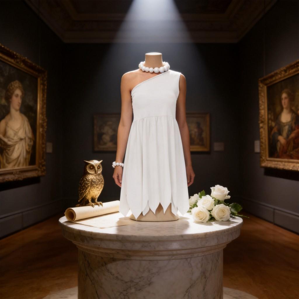 Modern Halloween Greek Goddess Athena Costume With White Dress And Accessories For Stage Performances