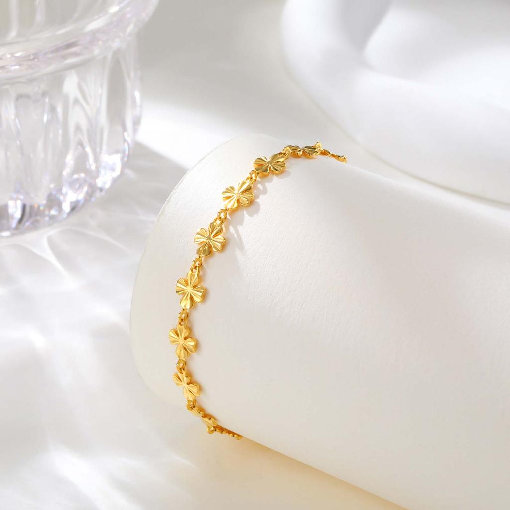 Elegant Four Leaf Clover Women's Hand Bracelets, Gold Plated Stainless Steel Flower Charm Bangle, Fashion Luxury Jewelry