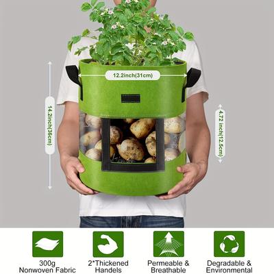 1 Stück/ 5 Stück Langlebige Garten-Anzuchtsäcke - Leicht, Atmungsaktiv, Vliesstoff, Sichtfenster zur Ernte, Drainagefunktion