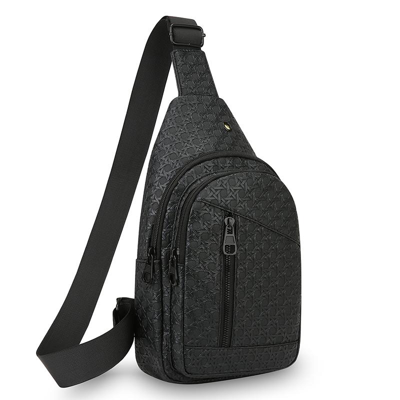 Men's PU Leather Crossbody Chest Bag - Urban Travel Sling with Earphone Hole & Multifunction Design