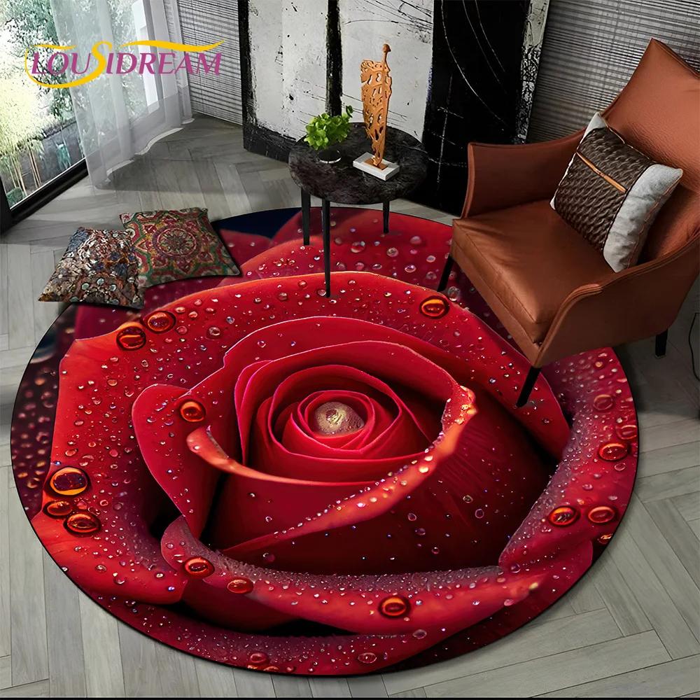 Covor rotund 3D Lux Floarea Soarelui Trandafir Nordic Margaretă pentru Decor Sofă Living Dormitor, Covor Zonă Copii Covoraș de Podea Antiderapant Cadou