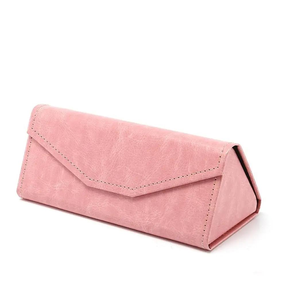 Portable PU Leather Triangle Sunglasses Box Waterproof Folding Eyewear Case Solid Color Glasses Box Men