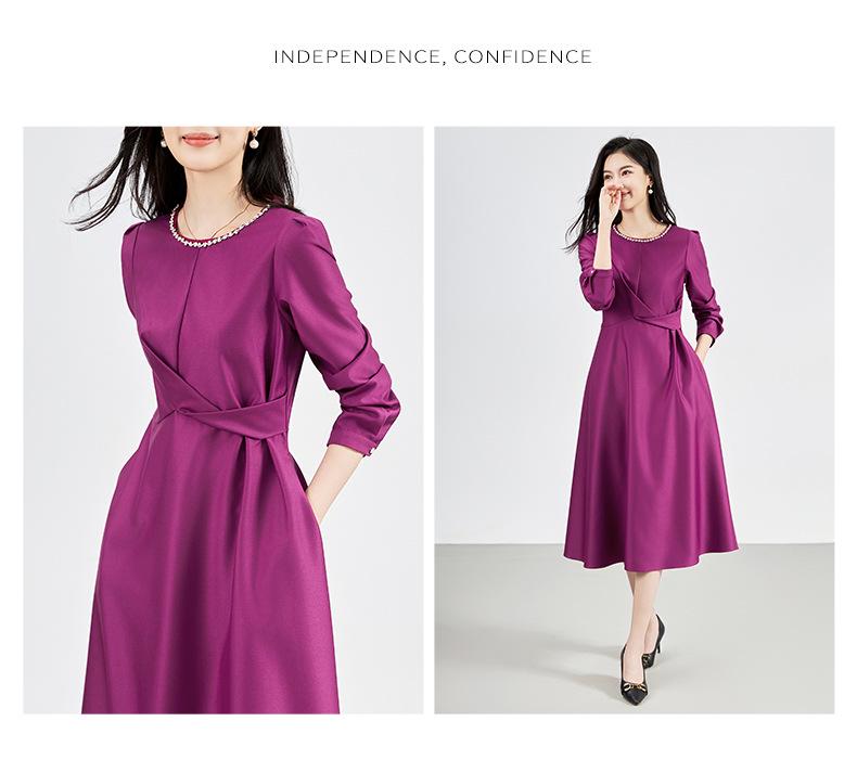 French Chic Light Luxury Waist-Slimming Dress - Imitation Silk Wool with Diamond Detail