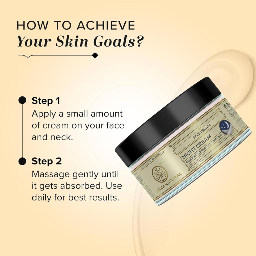 Khadi Natural Night Cream 50g Pack Skin Brightening Hydrating Anti-Aging Moisturizer for All Skin Types