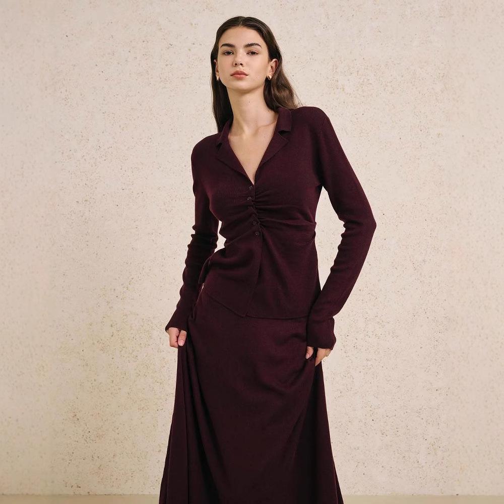 2025 Women's V-Neck Cardigan & Long Dress Set - Autumn/Winter European Style