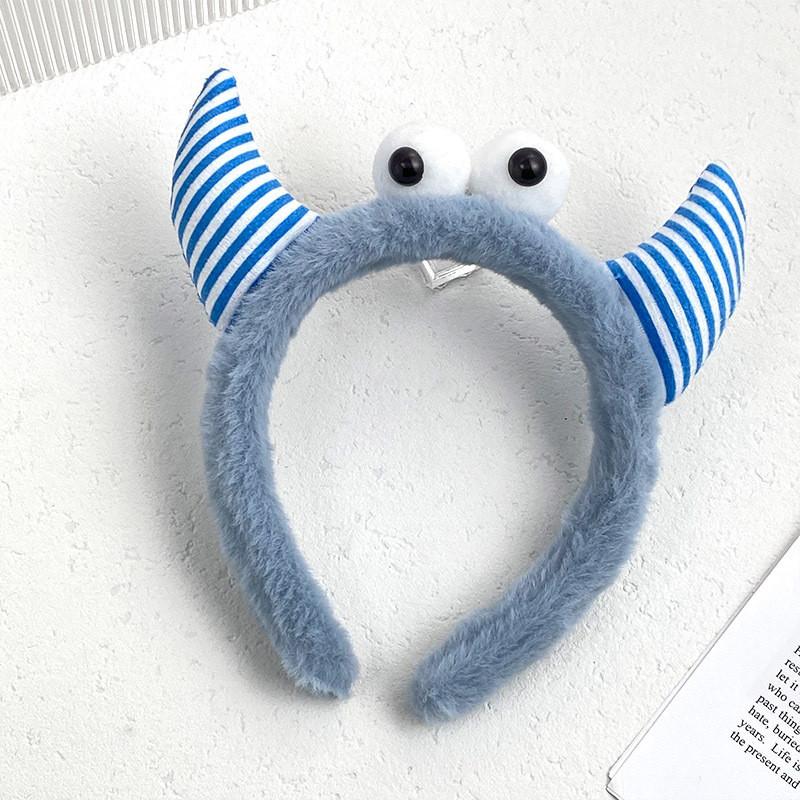 2023 Winter New Arrival Cartoon Clown Headband Soft Plush Hair Band With Horns синий