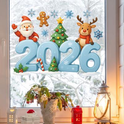 2026 Weihnachtsfensteraufkleber Weihnachtsmann Schneeflocke Rentier Muster Glas Weihnachten Aufkleber Feiertagsdeko