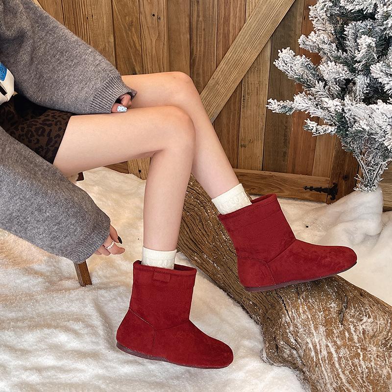 Suede round boots fashion short versatile winter snow boots short boots warm plush
