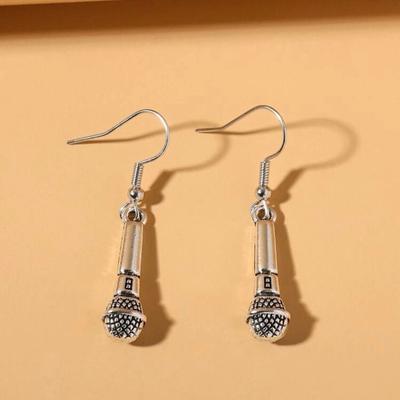 1pair Vintage Microphone Dangle Earrings - Fashionable Hip Hop Style - Premium Quality Alloy Music Festival Jewelry for Music Lovers