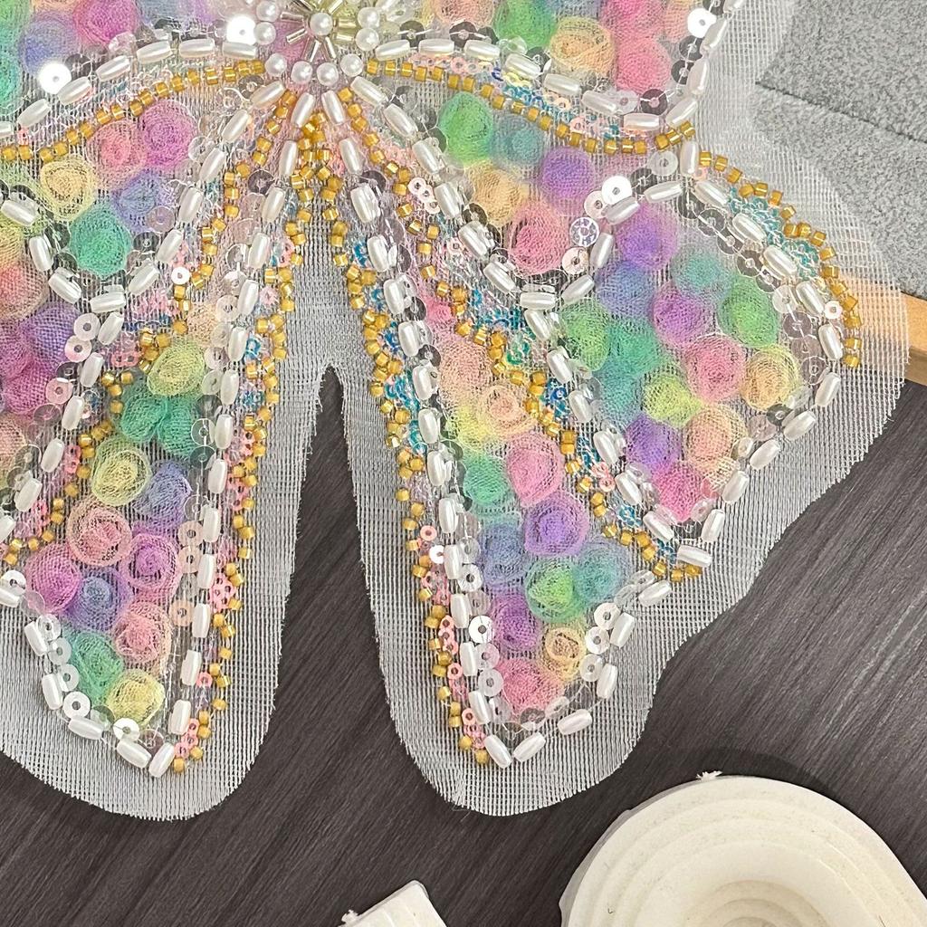 Rainbow Three-Dimensional Rose Disc Strap Handmade Beads Bow Pearl Decoration Clothing Accessories Cloth Sticker