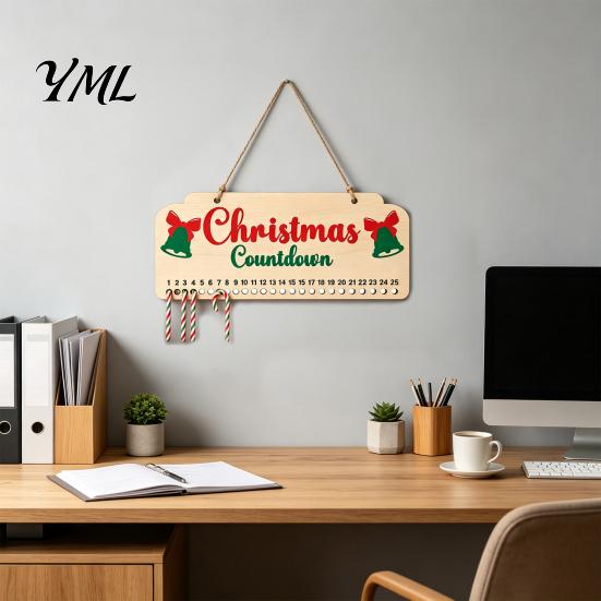 Rustic Wooden Holiday Decor Christmas Advent Calendar, Hanging Countdown Board with Candy Dates, Festive Wall Decoration for Home, Ornament