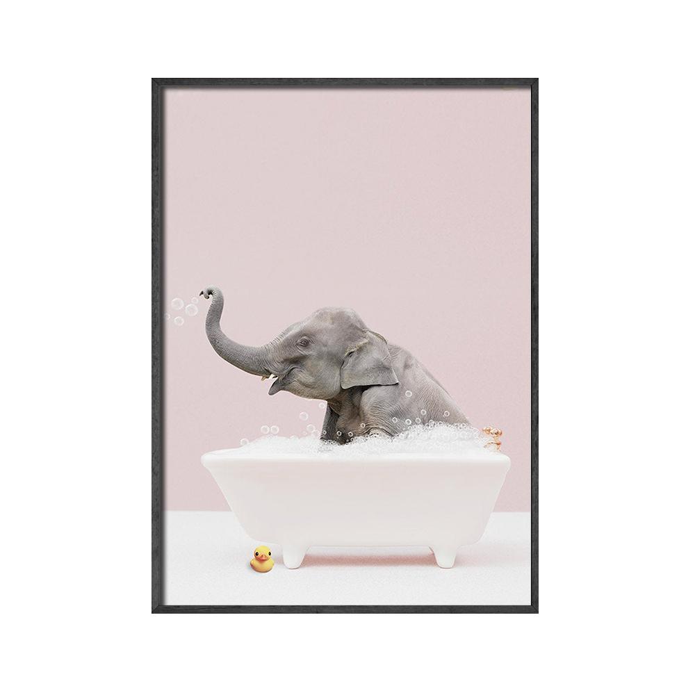 

Сафари детеныши животных ванна принты постер розовый жираф слон носорог холст картина скандинавский ребенок настенное искусство ванная комната туалет декор 21x30cm No Framed