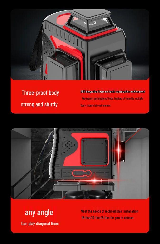 High-Precision Automatic Self-Leveling Infrared Laser Level with 12/16 Lines and Red/Green Light
