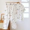 2026 New Spring/Summer Women's Pajama Set 100% Cotton Crepe Cute Thin Short Sleeve+Shorts+Pants Home Clothes 3-Piece Set