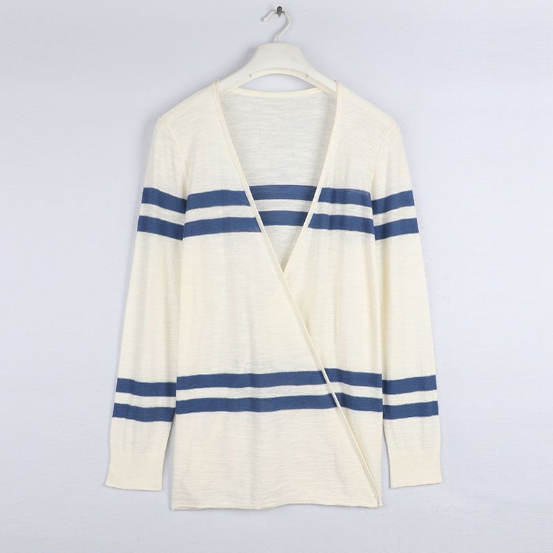 Sunshine House Autumn New Arrival Export European and American Women's Clothing Linen Blend Stripes Knitwear Cardigan Shawl Sun Protection