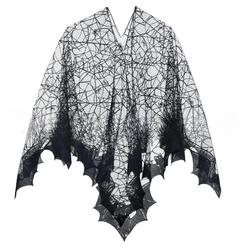 

2025 New Women Halloween Shawl Spider Web Black Lace Mesh Bat Halloween Home Party Decoration Cloak for Halloween Cosplay