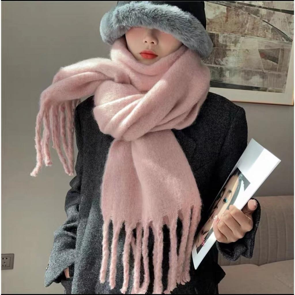 Autumn and Winter New Mohair Soft and Fluffy Solid Color Scarf for Women's Winter Versatile Imitation Cashmere Thick Warm Shawl