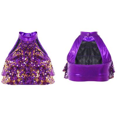 Mädchen Ärmellos Mock Neck Glänzend Pailletten Stufenförmig Rückenfrei Crop Top Tanz Performance Top