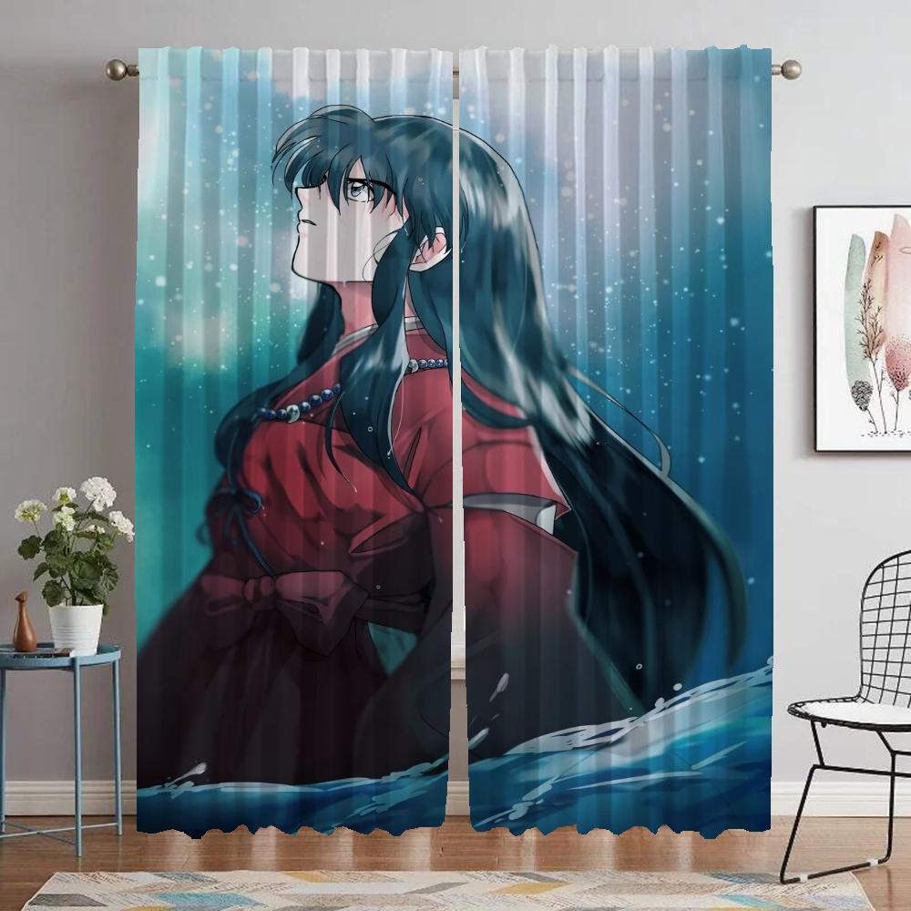 Inuyasha Blackout Curtains for Living Room Home Interior Curtains 2 Pieces Shades Partition Window Curtain Tulle for Bedroom