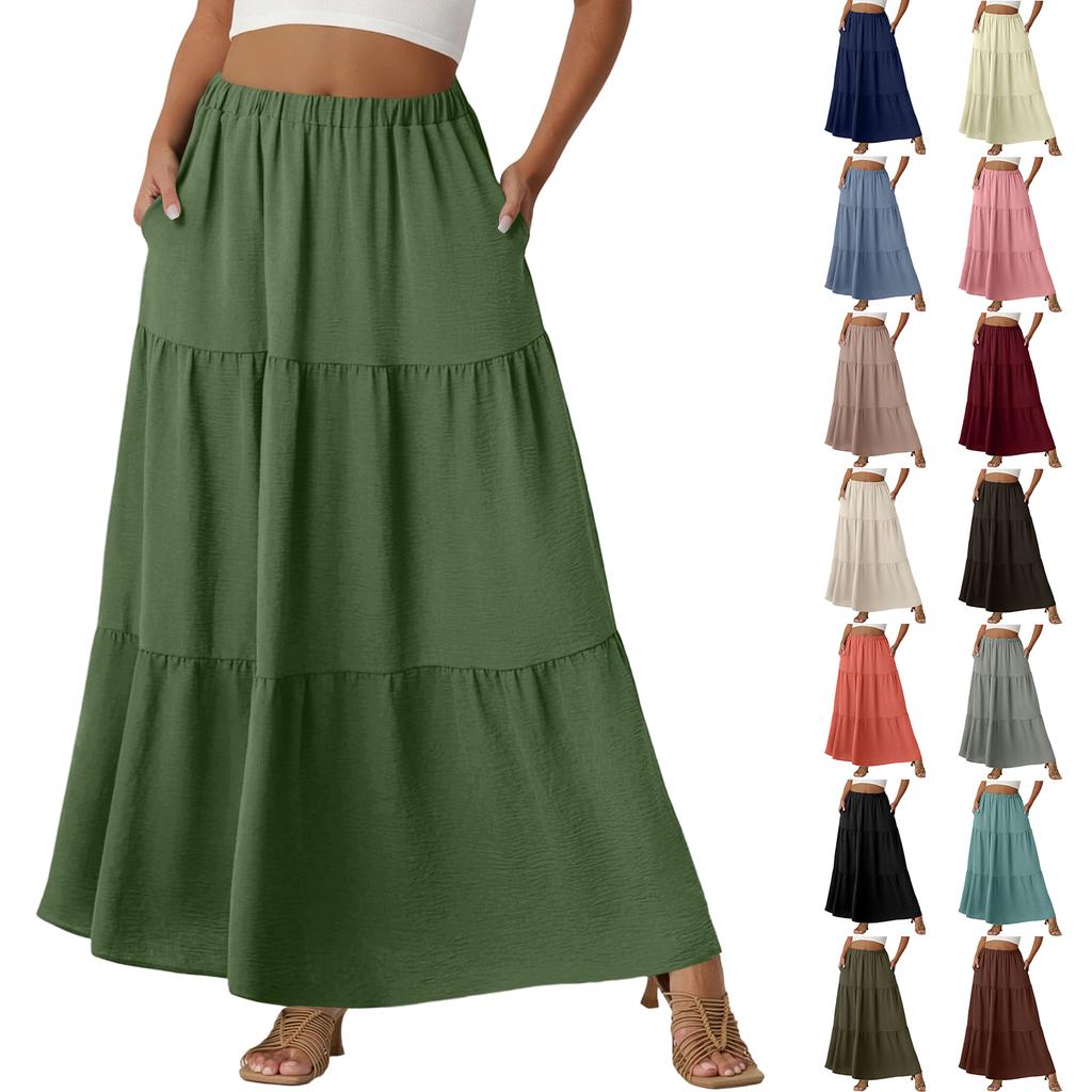 Damen Casual High Waist Kordelzug A-Linien Rock Farbiger Rock Mit Taschen