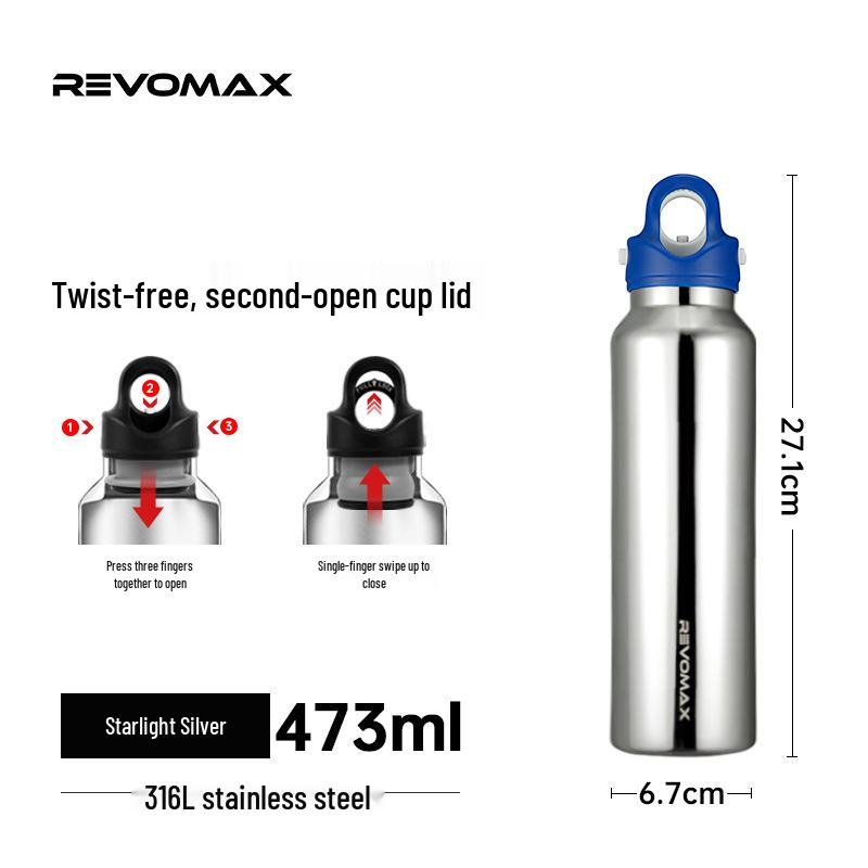 Термобутылка REVOMAX Ruihu 473 мл - Нержавеющая сталь 316L, цвет Звездное серебро, для улицы 473ml