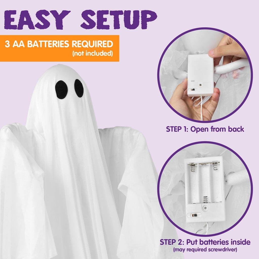 Joyfy Halloween 47 Inch Hanging Ghosts  Decorations White Ghosts with Spooky Green LED Light for Halloween Outdoor Decoration