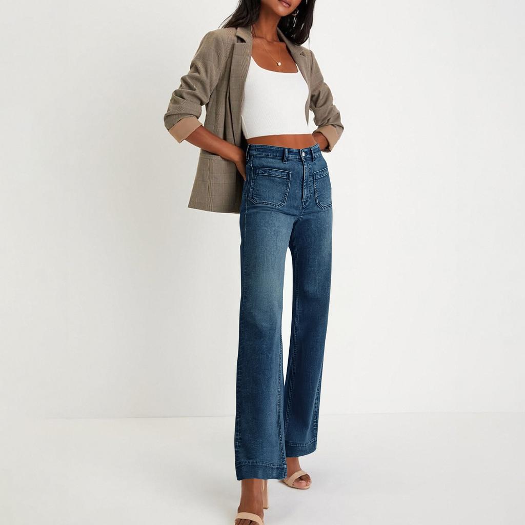 Dámské cargo džíny s vysokým pasem a 6 kapsami, rovné nohavice, široké nohavice, ležérní volný střih