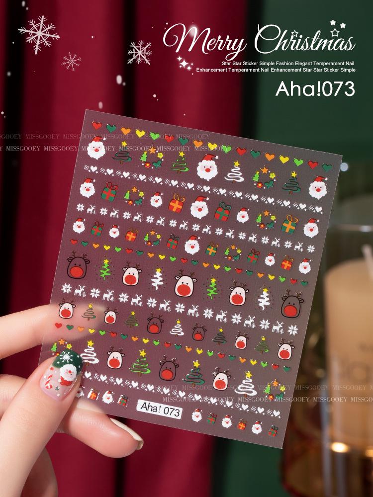 3D Christmas Nail Stickers: Santa, Reindeer, Snowflake Waterproof Decals