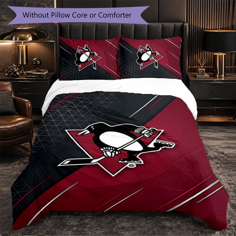 Pittsburgh Penguins Pattern Microfiber 3Pcs Bedding Set Decor Duvet Cover Set For Bedroom Home Use
