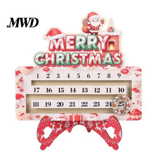 Creative Christmas Gift Wooden Countdown Calendar for Desk, Rustic Holiday Decoration with Reusable Sliding Date Marker, Living Room Fireplace