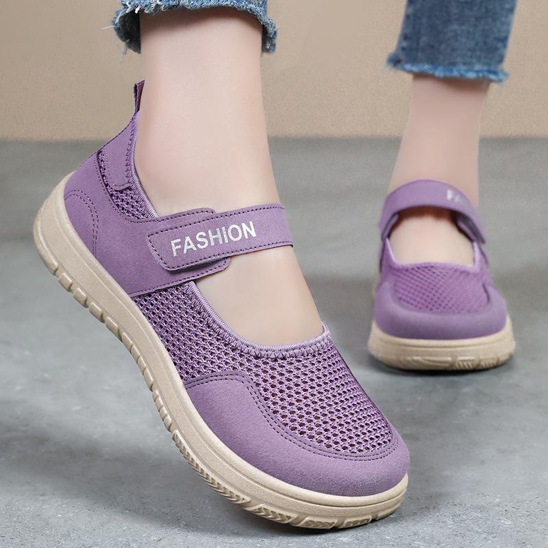 Women's Shoes Velcro Casual Shoes Soft Sole Not Tired Feet Middle-aged and Elderly Mother Shoes Summer Mesh Breathable Not Stuffy Feet Single Shoes