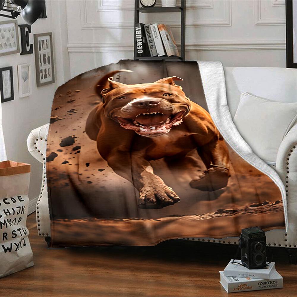1pc dog running Throw Blanket Soft Flannel, Cozy All Season Polyester Perfect for Home, Office