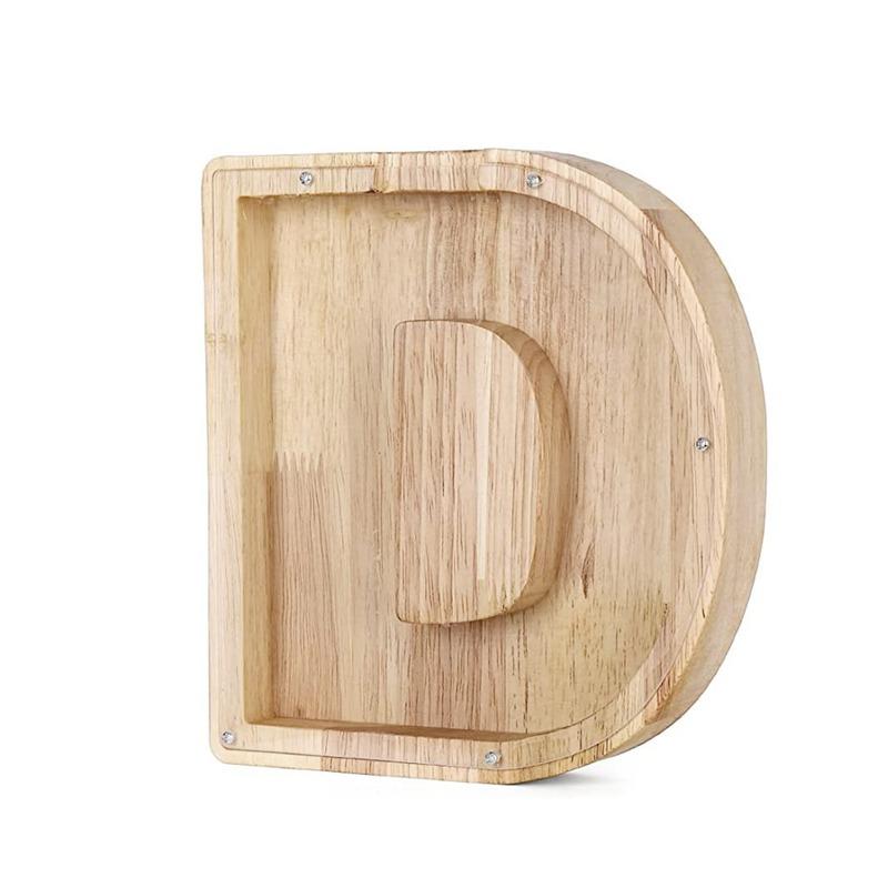 18cm Twenty-six Letter Piggy Bank Wooden Coin Money Saving Box Jar Coins Storage Box Desktop Ornament Home Decor Craft Xmas Gift