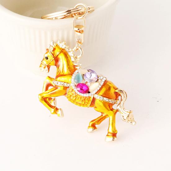 Keychain Pendant Chinese Zodiac Enamel Horse Rhinestones Inlaid Key Chain Metal Charm Bags Keyring Backpack Car Accessories