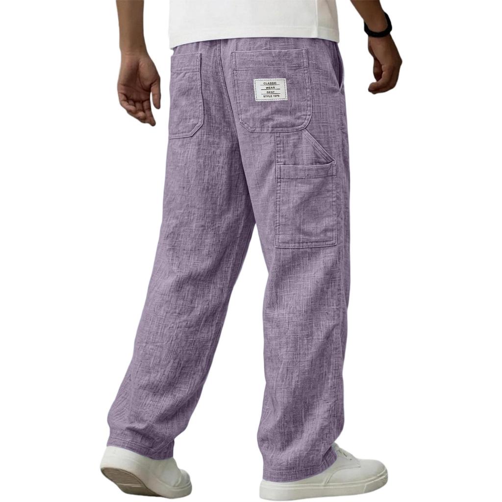 Atmungsaktive Baumwoll-Leinen Casual Hose für Herren mit Taschen Farbe Alltags Hose