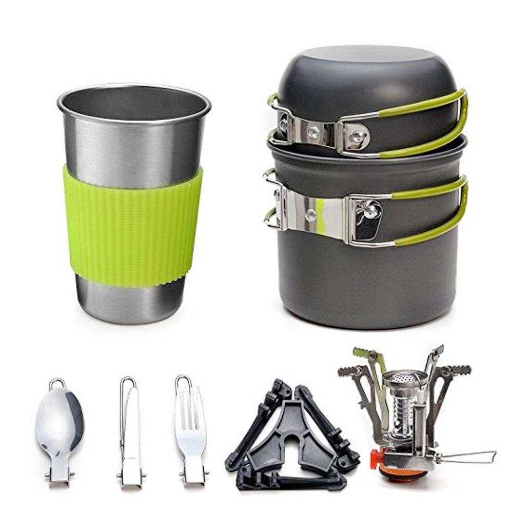 

Outdoor Products 1-2 People Camping Hearth Cooker Combined Folding Picnic Cooker Cooker Set Outdoor Set Pot зелений