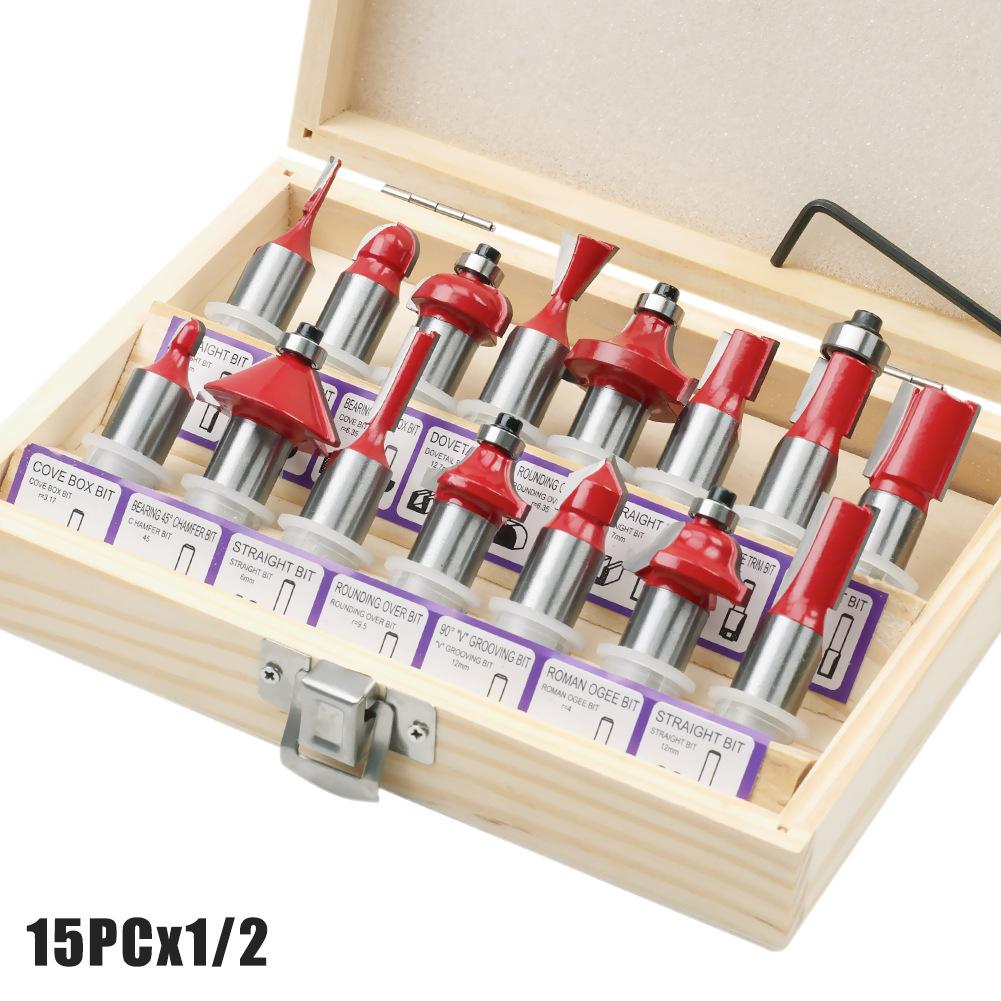 15-Piece Set 1/4 Handle 1/2 Handle 8 Handle 6 Handle Woodworking Milling Cutter Set 12-Piece Set Woodworking Slotting Milling Cutter