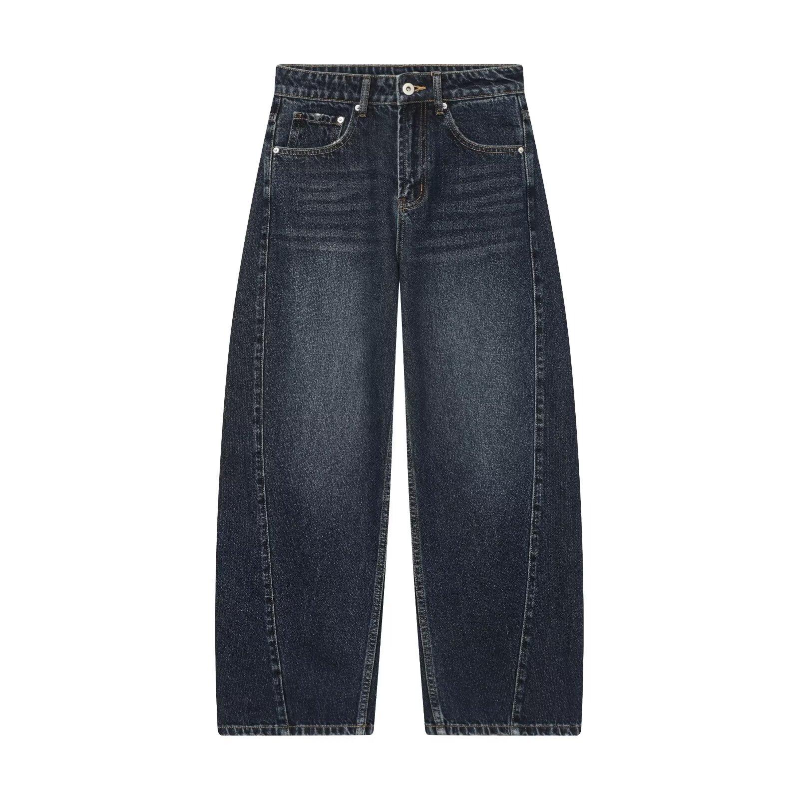 Autumn Women s European Style Double-Breasted Mid-Waist Loose Jeans Medium